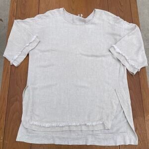 Umgee Women M Linen Blend Tunic Top Minimal ResortWear Lagenlook Coastal Grandma